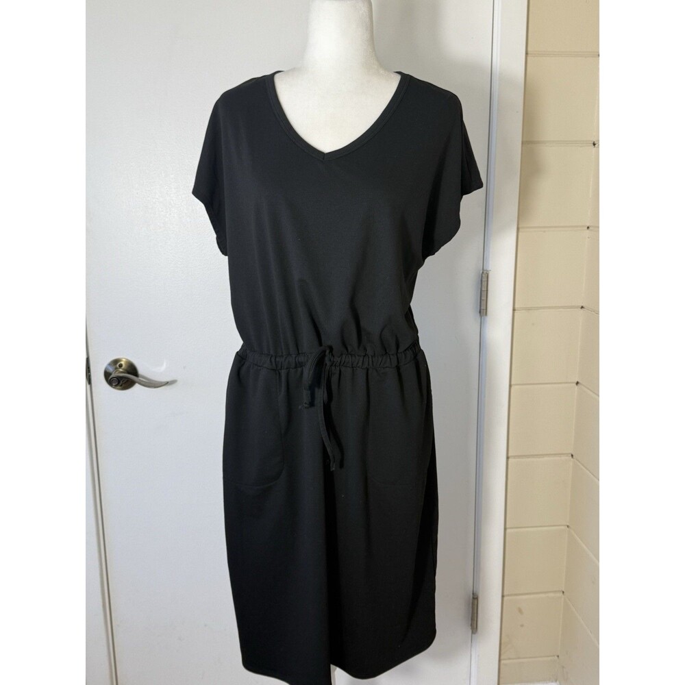32 Degrees Womens Black Dolman Sleeve Drawstring Waist Pocket Dress L Casual